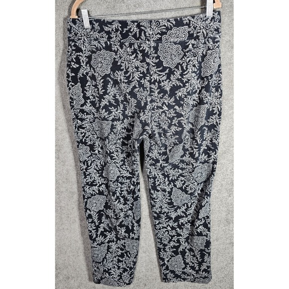 Lands End Starfish Straight Leg Pants Womens Size L Black White Floral Pull On - Picture 2 of 10